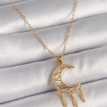 316L Çelik Gold Renk Zincir Zirkon Taşlı Hilal Model Sallantı Yaprak Detay Kadın Kolye - Vipsepet