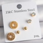 316L Çelik Gold Renk Zirkon Taşı Labirent Model Kadın Küpe Seti - Vipsepet