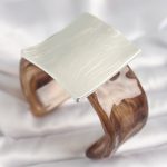 Kahverengi Mermer Desen Akrilik Plastik Gümüş Kare Plaka Model Vintage Kadın Bilezik - Vipsepet