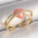 Pirinç Gold Renk Pembe Kristal Kalp Model Zirkon Taş Detaylı Kadın Yüzük - Vipsepet