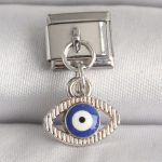 316L Çelik Gümüş Renk Nazar Boncuk Detaylı Göz Model Nomination Charm - Vipsepet