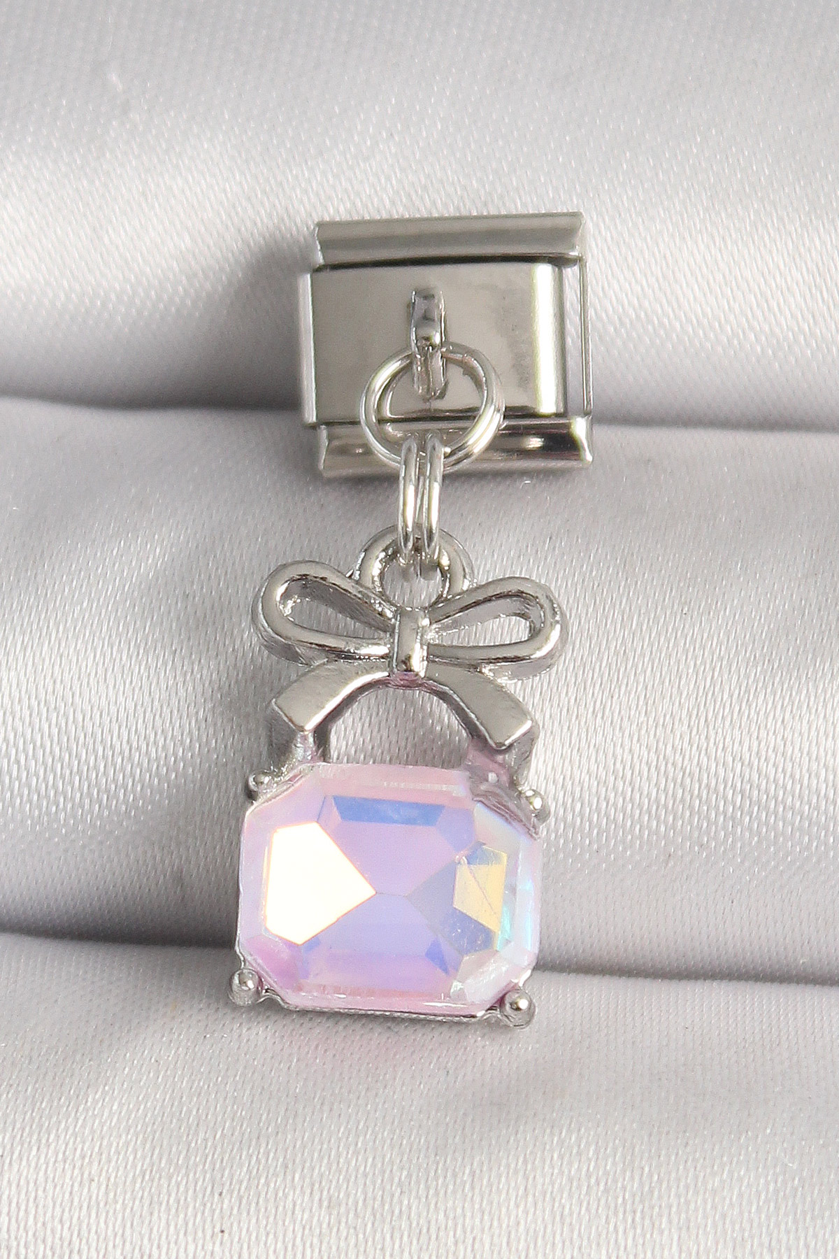 1744651207-bc1301 316L Çelik Gümüş Renk Pembe Zirkon Taşlı Çanta Model Nomination Charm - Vipsepet - Görsel 1