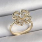 Pirinç Gold Renk Zirkon Taşlı Yonca Model Ayarlanabilir Kadın Yüzük - Vipsepet