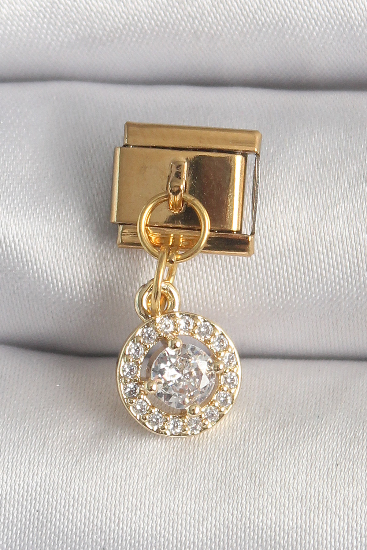 1747666828-bc1342 316L Çelik Gold Renk Sallantı Daire Zirkon Taşlı Nomination Charm - Vipsepet - Görsel 1