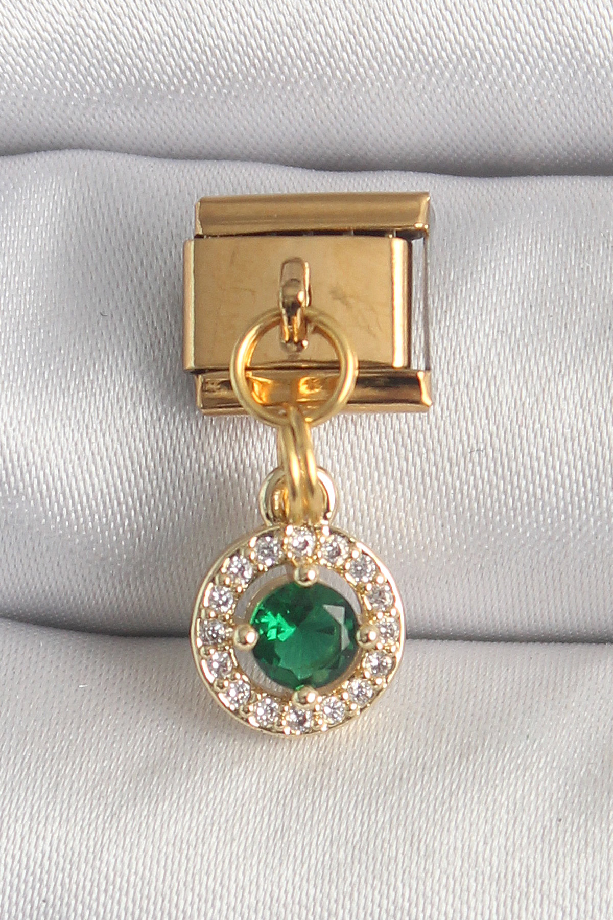 1747666934-bc1344 316L Çelik Gold Renk Sallantı Yeşil Zirkon Taşlı Nomination Charm - Vipsepet - Görsel 1