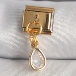 316L Çelik Gold Renk Sallantı Damla Zirkon Taşlı Nomination Charm - Vipsepet