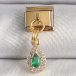 316L Çelik Gold Renk Sallantı Damla Yeşil Zirkon Taşlı Nomination Charm - Vipsepet