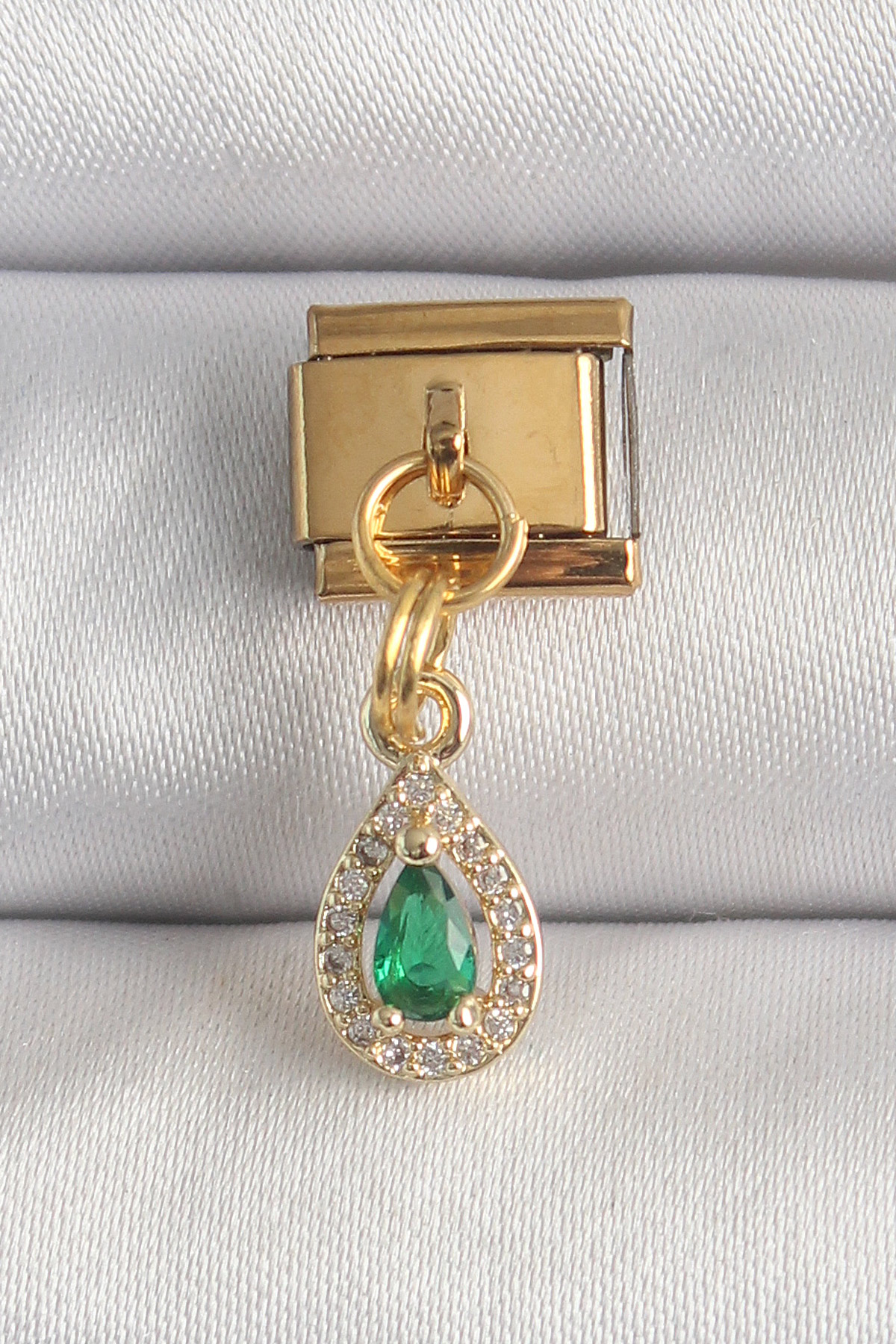 1747667157-bc1349 316L Çelik Gold Renk Sallantı Damla Yeşil Zirkon Taşlı Nomination Charm - Vipsepet - Görsel 1
