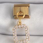 316L Çelik Gold Renk Sallantı Kare Zirkon Taşlı Nomination Charm - Vipsepet