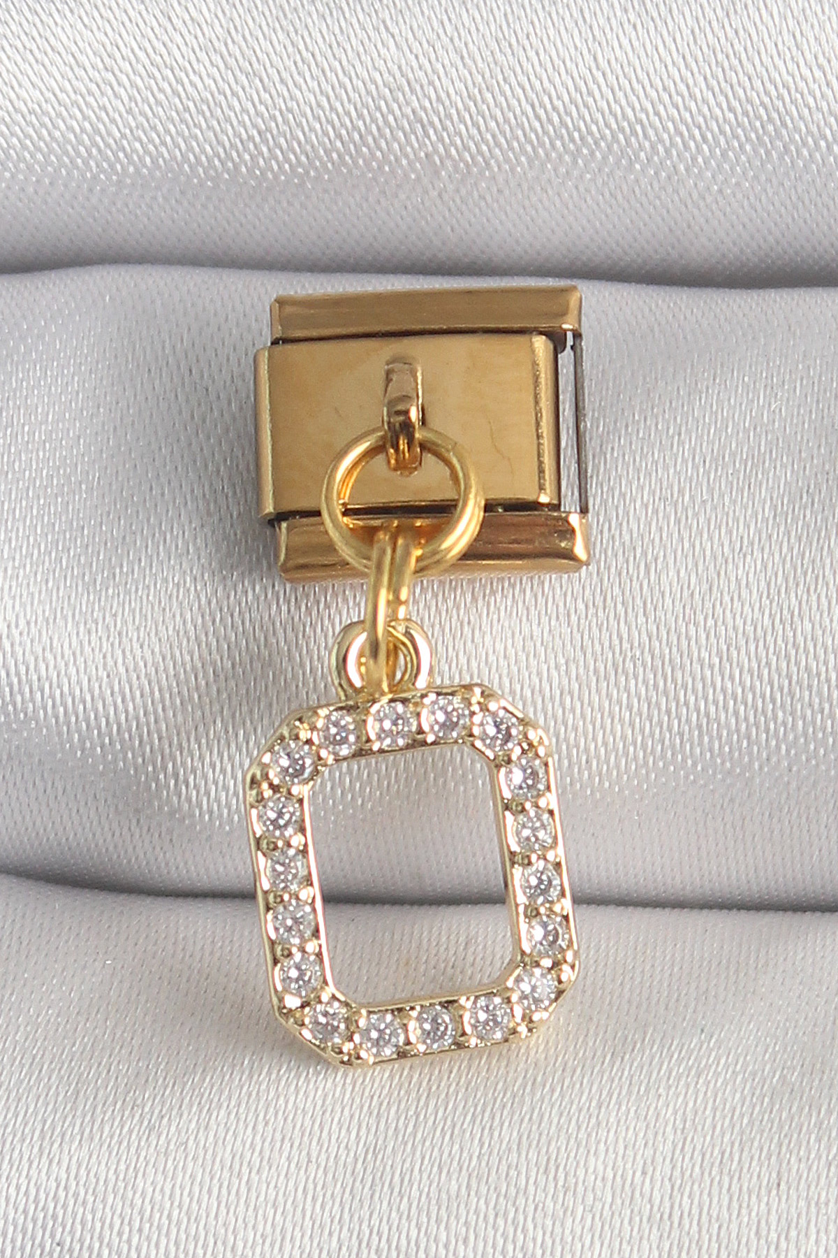 1747667205-bc1350 316L Çelik Gold Renk Sallantı Kare Zirkon Taşlı Nomination Charm - Vipsepet - Görsel 1