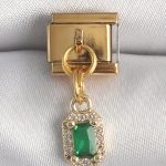 316L Çelik Gold Renk Sallantı Kare Yeşil Zirkon Taşlı Nomination Charm - Vipsepet