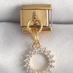 316L Çelik Gold Renk Zirkon Taşlı Sallantı Güneş Model Nomination Charm - Vipsepet