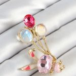 Zirkon Taşlı  Balonlu Pembe Tavşan Figürlü Gold Renk Kadın Broş - Vipsepet