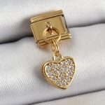 316L Çelik Sallantılı Zirkon Taşlı Kalp Model Gold Renk Nomination Charm - Vipsepet