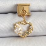 316L Çelik Sallantılı Zirkon Taşlı Kalp Model Gold Renk Nomination Charm - Vipsepet