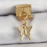 316L Çelik Sallantılı Zirkon Taşlı Kelebek Model Gold Renk Nomination Charm - Vipsepet