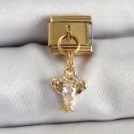 316L Çelik Sallantılı Zirkon Taşlı Yengeç Model Gold Renk Nomination Charm - Vipsepet