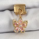 316L Çelik Sallantılı Zirkon Taşlı Çiçek Figürlü Kelebek Model Gold Renk Nomination Charm - Vipsepet