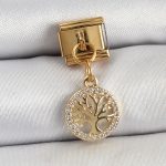 316L Çelik Sallantılı Zirkon Taşlı Hayat Ağacı Model Gold Renk Nomination Charm - Vipsepet