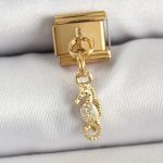 316L Çelik Sallantılı Zirkon Taşlı Çiçek Model Gold Renk Nomination Charm - Vipsepet