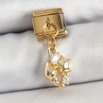 316L Çelik Sallantılı Zirkon Taşlı Deniz Kabuğu Ve Yıldız Model Gold Renk Nomination Charm - Vipsepet