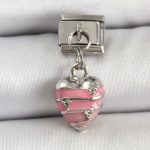 316L Çelik Gümüş Renk Pembe Kalp Model Nomination Charm - Vipsepet