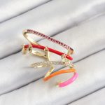 Pirinç Zirkon Taşlı Kırmızı Turuncu Pembe Sıkıştırma Sağ Kıkırdak Gold Renk Kadın Küpe - Vipsepet