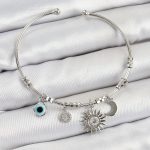 Pirinç Zirkon Taşlı Güneş Ay Ve Nazar Model Gümüş Renk Charm Bileklik - Vipsepet
