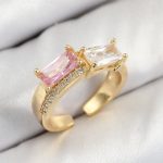 Pirinç Zirkon Taşlı Dikdörtgen Model Gold Renk Kadın Yüzük - Vipsepet