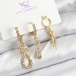 Pirinç Zİrkon Taşlı Sallantılı Model Gold Renk 3'lü Kadın Küpe - Vipsepet