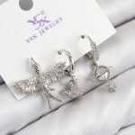 Pirinç Zirkon Taşlı 3'lü Kuş Model Gümüş Renk Kadın Küpe - Vipsepet