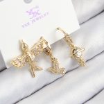 Pirinç Zirkon Taşlı 3'lü Kuş Model Gold Renk Kadın Küpe - Vipsepet