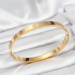 316L Çelik Gold Renk 65 mm Kadın Kelepçe Bileklik - Vipsepet