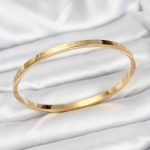 316L Çelik Gold Renk 65 mm İnce Kadın Kelepçe Bileklik - Vipsepet