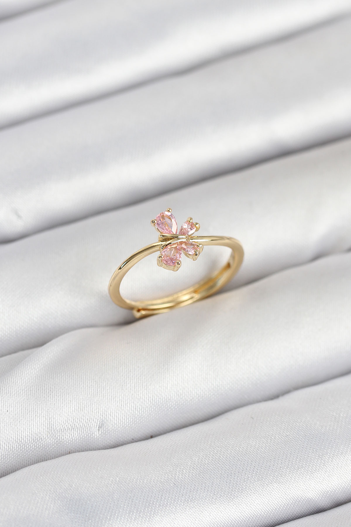 1758546872-byk3870 Pirinç Gold Renk Pembe Kelebek Kadın Yüzük - Vipsepet - Görsel 1