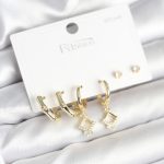 Pirinç Gold Renk 925 Ayar Gümüş Çivili Kadın Küpe Seti - Vipsepet