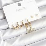 Gold Renk Pirinç Kelebek Model 925 Ayar Gümüş Çivili Kadın Küpe Seti - Vipsepet