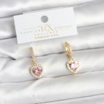 Pirinç Gold Pembe Renk Zirkon Taşlı Kalp Model Kadın Küpe - Vipsepet