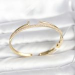 Pirinç Gold Renk Zirkon Taşlı Çivi Model Kadın Kelepçe Bileklik - Vipsepet