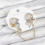 Pirinç Gold Renk Yılan Model Zincir Bağlantılı Ear Cuff Küpe Seti - Vipsepet