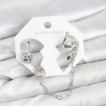 Pirinç Gümüş Renk Yılan Model Zincir Bağlantılı Ear Cuff Küpe Seti - Vipsepet