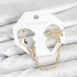 Pirinç Gold Renk Kelebek Model Zincir Bağlantılı Ear Cuff Küpe Seti - Vipsepet