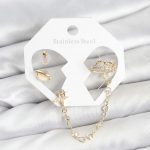 Pirinç Gold Renk Uzay Model Zincir Bağlantılı Ear Cuff Küpe Seti - Vipsepet