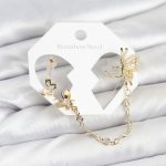 Kelebekli Model Pirinç Gold Renk Zincir Bağlantılı Ear Cuff Küpe Seti - Vipsepet