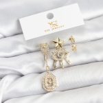 Pirinç Gold Renk Göz ve Kutup Yıldızı Model YSX Trio Küpe Seti - Vipsepet