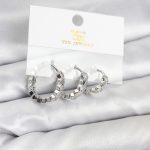 Pirinç Gümüş Renk Zirkon Taşlı Petek Halka Model YSX Trio Küpe Seti - Vipsepet