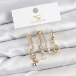Pirinç Gold Renk Zirkon Taşlı Uzay Model YSX Trio Küpe Seti - Vipsepet