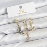Pirinç Gold Renk Zirkon Taşlı Ay ve Yıldız Model YSX Trio Küpe Seti - Vipsepet