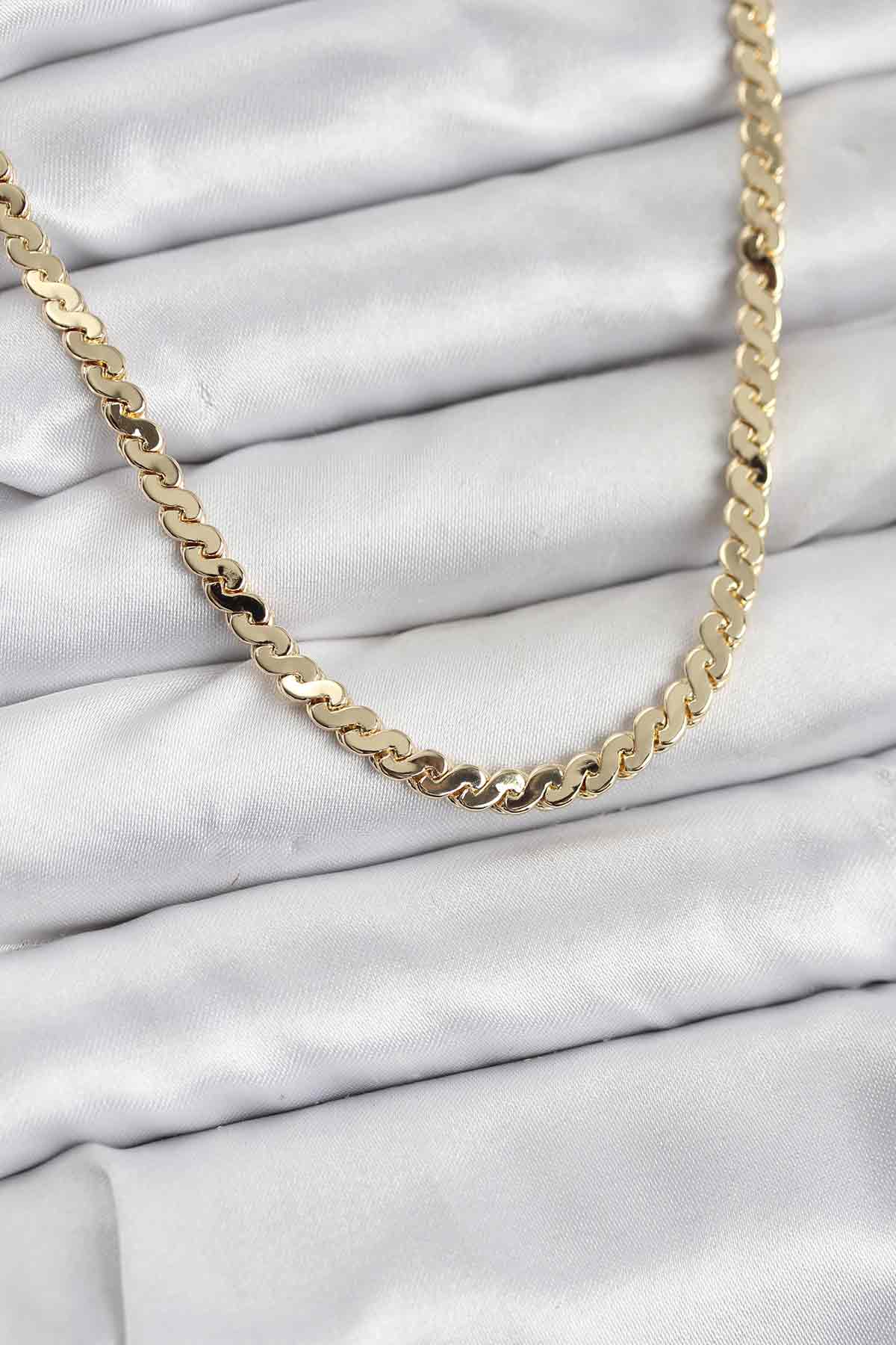 1768642074-bko10818 Pirinç Gold Renk Yassı Zincir Kadın Kolye - Vipsepet - Görsel 1