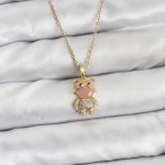 316L Çelik Zincir Gold Renk Teddy Bear Model Zirkon Taşlı Kadın Kolye - Vipsepet